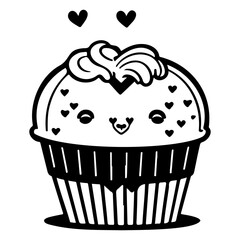 Whimsical cupcake with charming heart accents creates a delightful visual treat and sweet dessert