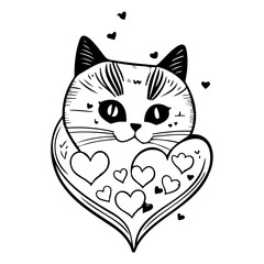 Whimsical feline affection a captivating illustration showcasing a cat embracing love through