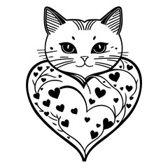 Whimsical feline adorned with heart shaped foliage design evoking endearing affectionate feelings