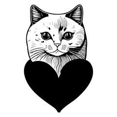 Whimsical feline friend portrait with heart emblem expressing love affection and companionship