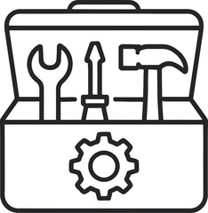 Toolbox with Tools Line Art Vector Icon