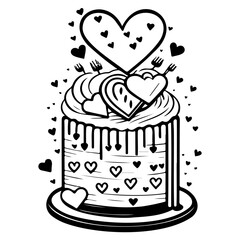 Whimsical heart embellished cake illustration: A charming confectionery delight adorned with