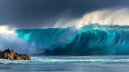 High-energy ocean waves striking coastal rocks in vivid 4K, taken with a 24-70mm f2.8 lens, strong contrast under dynamic natural daylight