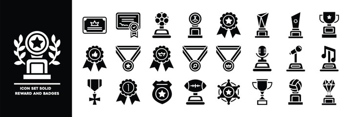 Awards and Badges Themed Solid Icon Set.