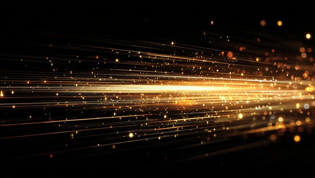 Abstract golden light streaks on black background