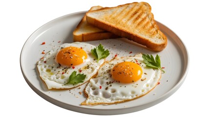 Delicious fried eggs and toast for a healthy breakfast meal