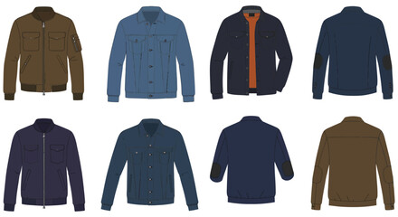 Collection of various jackets and coats in different colors and styles