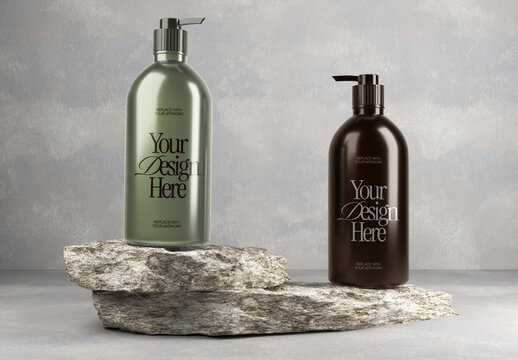 Bathroom Soap Bottle Stone Mockup