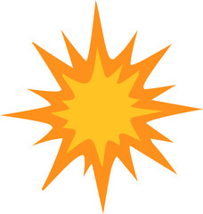 Flat cartoon style explosion burst with orange and yellow star shape. Simple design suitable for icons, games, comics, and infographics.