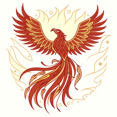 Obraz premium Stylized Phoenix Bird with Outspread Wings and Flowing Tail Feathers.