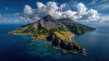 Volcanic Island Aerial View Stunning Ocean Landscape