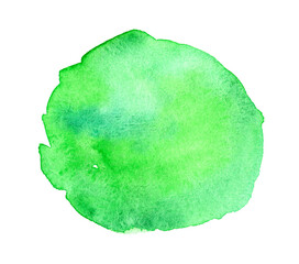 Green watercolor background for text or logo isolated on white. Hand drawn watercolor cloud	
