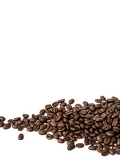 Pile of Roasted coffee beans isolated on white background.