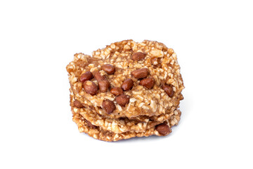 Snacks Traditional Thai desserts. Crispy crunch fried peanut wild yam cracker cookies isolated on white background.