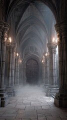 Gothic Hallway Ancient Door Mysterious Atmosphere