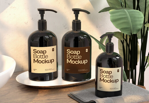 Spa Tray Soap Bottle Mockup