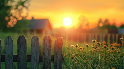 A wooden fence with a sunset in the background.