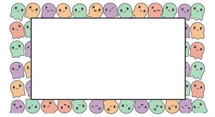 Cute Cartoon Ghost Frame with Pastel Colors and Happy Faces