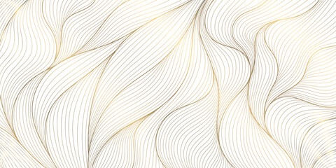 Vector gold line wave background, flow elegant luxury organic pattern. Soft flow dynamic sea graphic, shiny abstract ornament, silk premium wallpaper © marylia17
