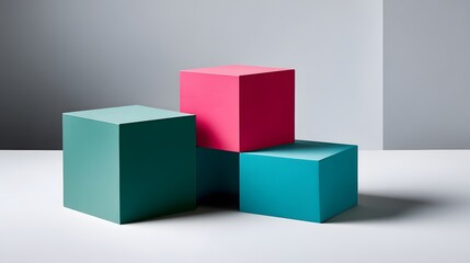 Fototapeta premium Abstract teamwork concept with interlocking geometric shapes on gradient.
