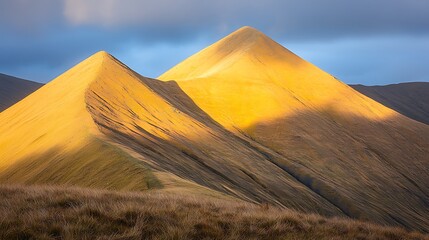 Golden sunset light across rugged mountain ridge photographed in 4K with 24mm f1.4 lens, perfect balance of sharpness and cinematic glow