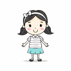 Fototapeta premium cute girl cartoon vector,black and white hand draw.