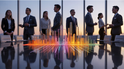 Business executives meeting with futuristic smart city model