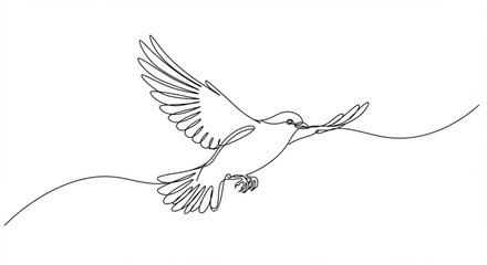 Minimalist bird drawing in flight with simple line art style