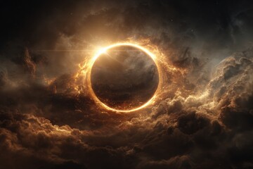 Obraz premium Fiery ring of light piercing dark clouds