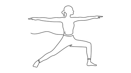 Continuous One Line drawing of woman performing warrior yoga pose