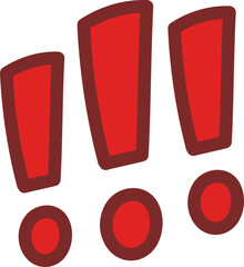 Three red exclamation marks, hand-drawn with a bold brown outline, standing upright.