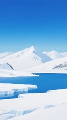 Snowy Mountains and Icebergs by a Calm Blue Lake