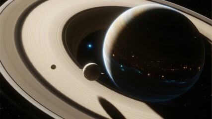 Saturn with its Rings and Moons Illuminated by Starlight