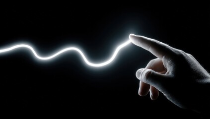 A hand reaching towards a glowing, wavy line