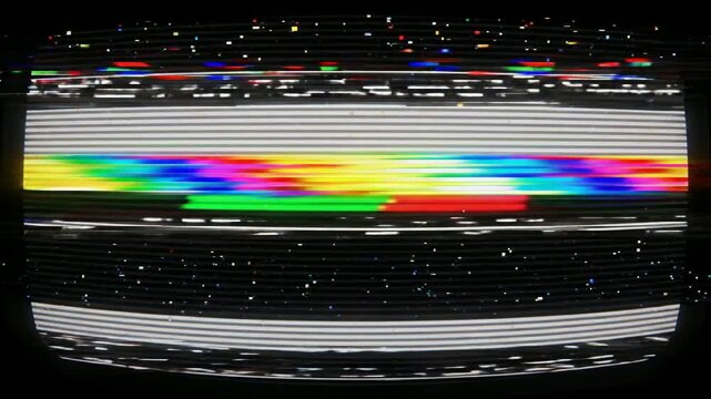 Distorted TV Test Pattern Glitch: Retro Analog Static Noise, CRT Screen Malfunction [Stock Footage]