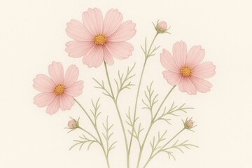 Naklejka premium Cosmos Flower Elegance: Delicate cosmos flowers, with their soft petals, grace a gentle and artistic floral display.