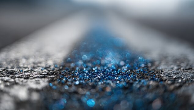 Blurred blue glitter line on dark gray surface