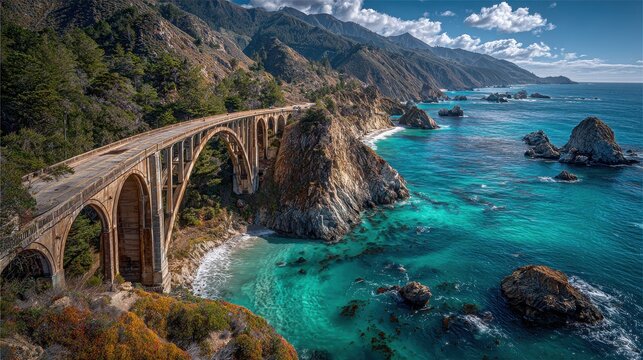 Bixby Bridge California Coastline Scenic Highway Bridge Ocean View