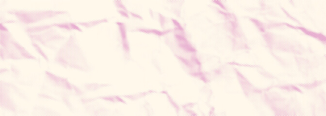 Wrinkled paper texture pattern with pink halftone. Dot gradient effect vector background.