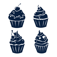 Hand drawn cupcake silhouette set