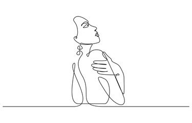 Continuous one line drawing of Young nude woman vector illustration. Editable outline