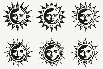Fototapeta premium Sun with face sketch illustration vector set