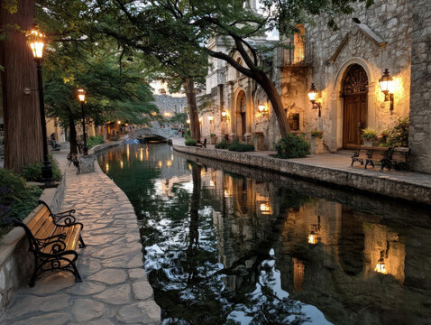 Scenic view of San Marcos River or town square