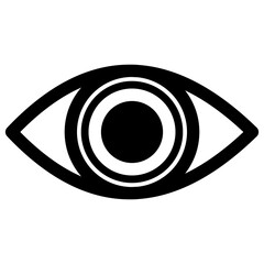 A Simple black and white illustration of an eye. Perfect for design and web use. The eye is open and centered.