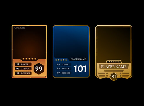 collection set of fantasy modern gold trading card game or sports player stats template