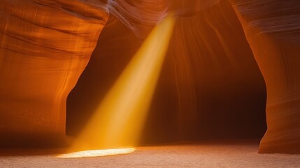 Spectacular light beam illuminating sandstone walls of Antelope Canyon Arizona