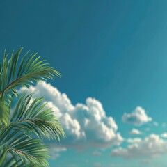 Lush palm fronds against a hazy sky