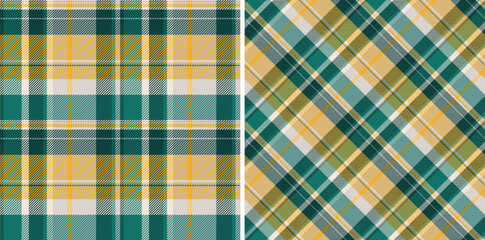 Classic plaid pattern in green, gold and white. Textile design for traditional clothing, fabric, or background. Timeless, versatile for print  web design projects.