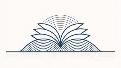 Stylized open book with radiating lines and leaves