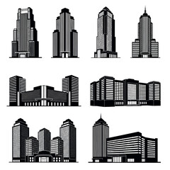 Vector illustration of set of various modern city buildings vector art
